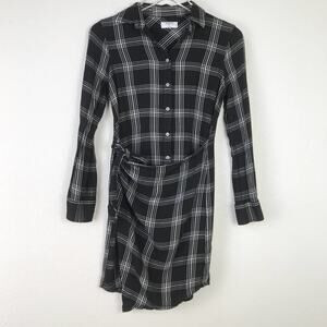 UNTUCKit for Her Tessa Plaid Wrap Tie Front Button Up Shirt Dress Black White 2
